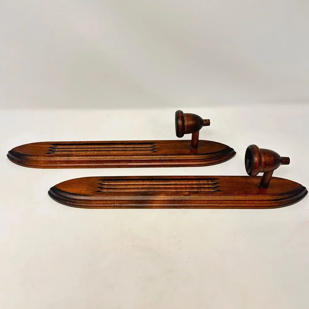 Vintage Wood Wall Candle Sconces Pair Gothic Arch Mid Cen Fluted Taper Holders
